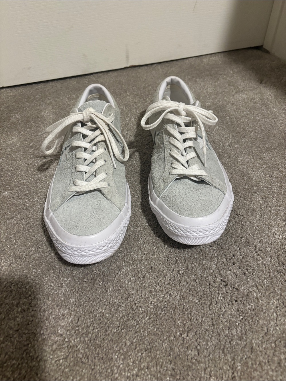 Converse Low-Top Suede Sneakers in Light Gray and White